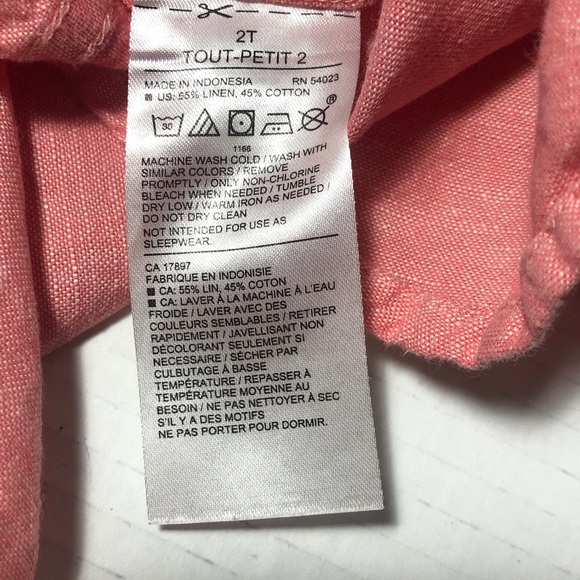 Janie and Jack Linen Cotton Shirt Coral Long Sleeve Toddler Size 2T - Picture 4 of 5